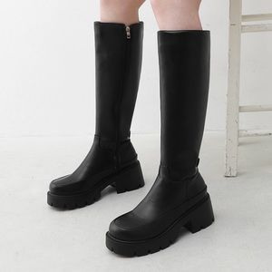 Crude Square Nose Zipper Long Heel Calf Boots
